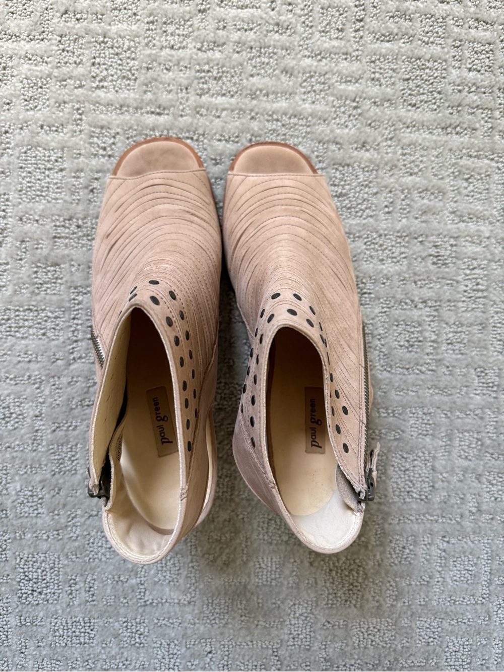 Paul Green Beige Suede Peep-Toe Booties